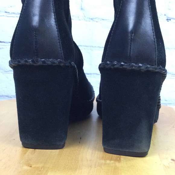 Linea Paolo Women's Suede Square Toe Chunky Heel Black Mid-Calf Pull On Boot 7 - Picture 10 of 16